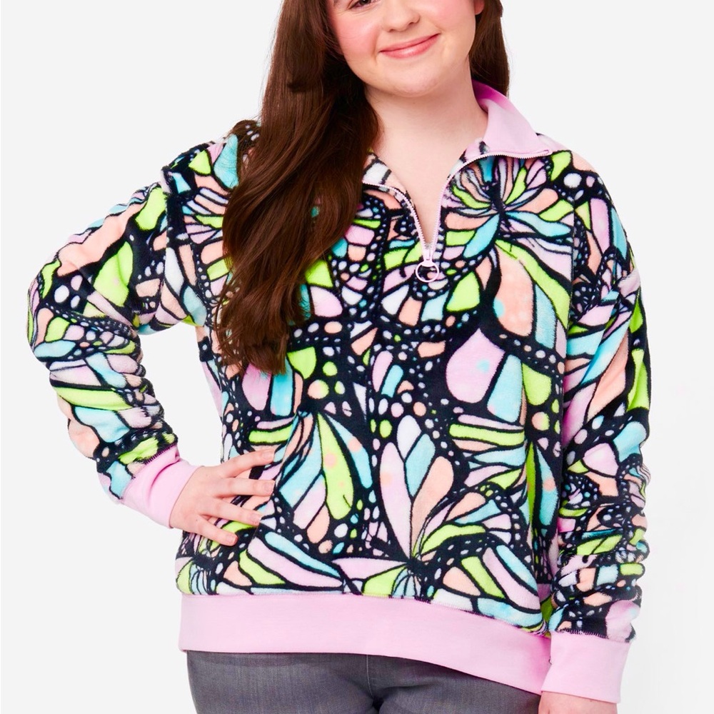 Justice Sweatshirt Fleece Mock Neck Half-Zip Long Sleeve Stretch